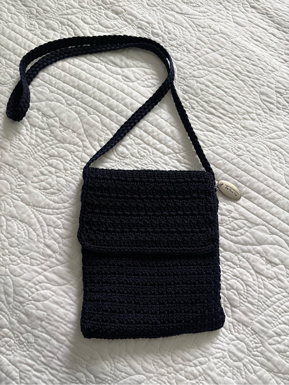Talbots Navy Crocheted Crossbody Bag NEW